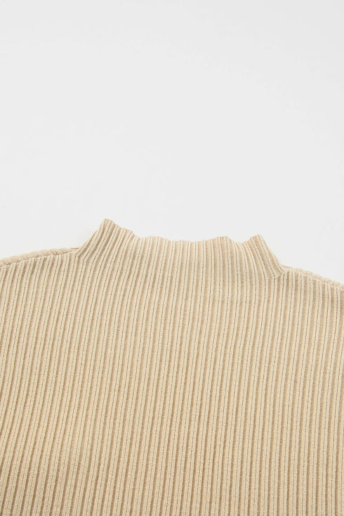Ribbed Mock Neck Patch Pocket Drop Shoulder Short Sleeve Sweater